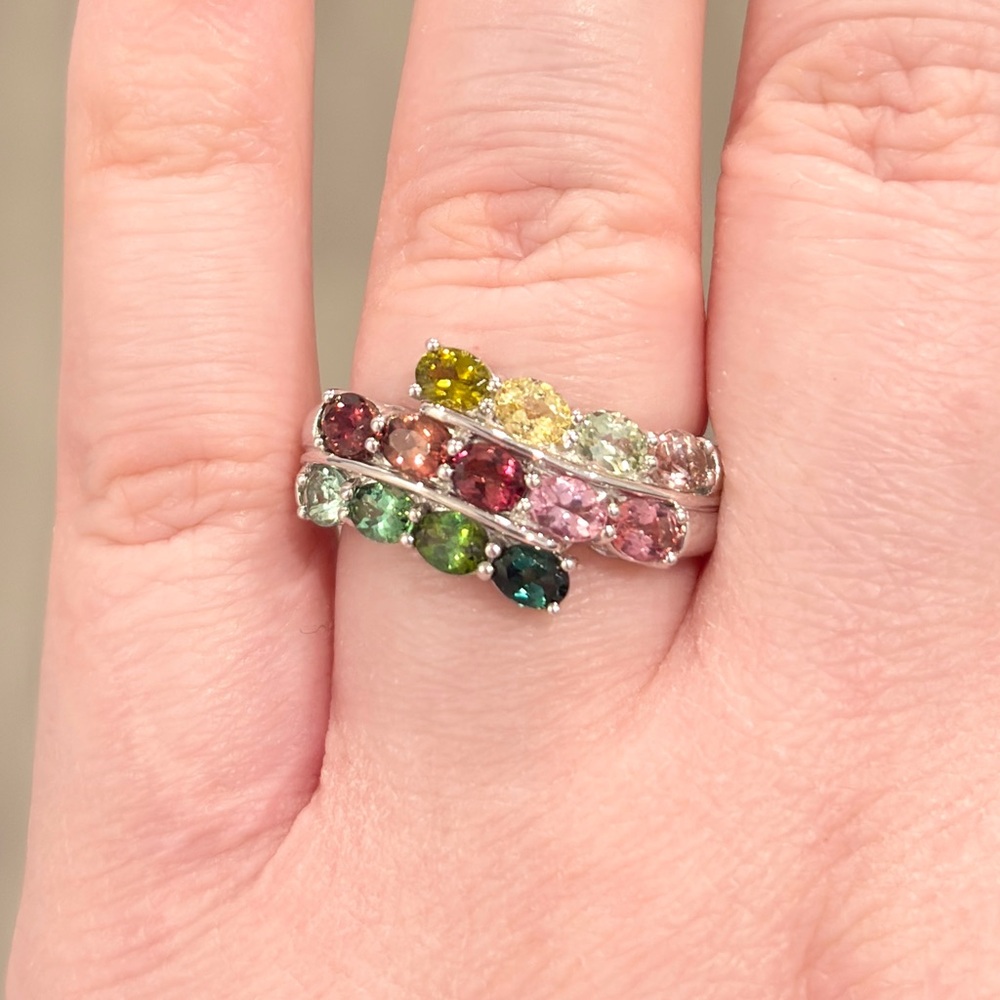 14K Tremonti Rainbow Tourmaline Ring Oval Cut Cluster Yellow Pink Green Blue 7.5 - Picture 6 of 15